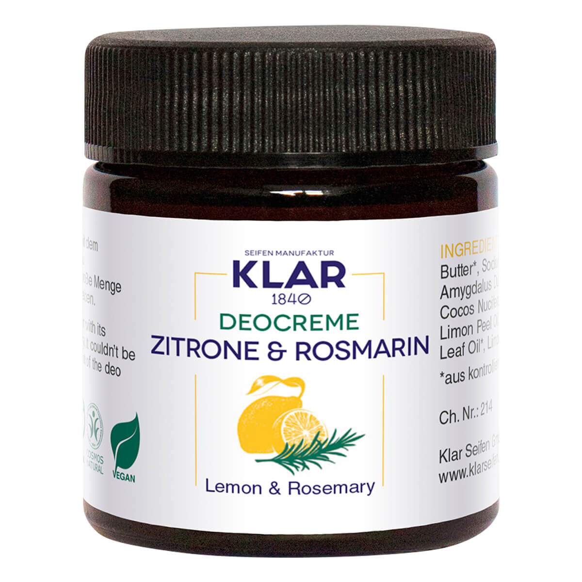 Klar Seifen Deodorant Creme Citron Rosmarin