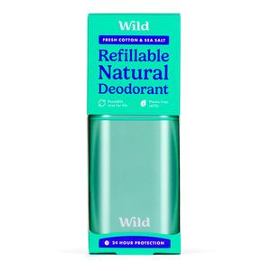 Wild Refillable Natural Deodorant Fresh Cotton   Sea Salt Aqua Case Stk